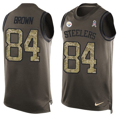 Men's Limited Antonio Brown Nike Jersey Green - #84 Salute to Service Tank Top NFL Pittsburgh Steelers